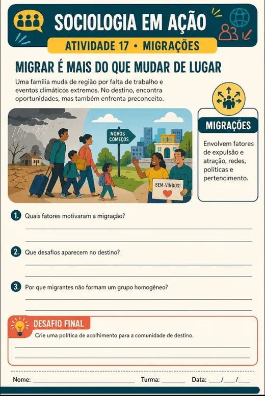 Atividade de Sociologia em Ação - Migrar é mais do que mudar de lugar