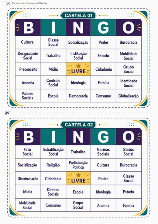 Bingo Sociológico - Cartelas 01 e 02